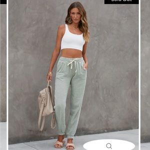 ISLA COTTON POCKETED MINERAL WASH JOGGER PANTS - SAGE